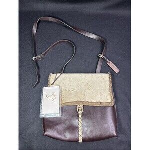 Scully Leather Crossbody Bag Brown & Tan Suede Flap Western Boho Fringe Stitch